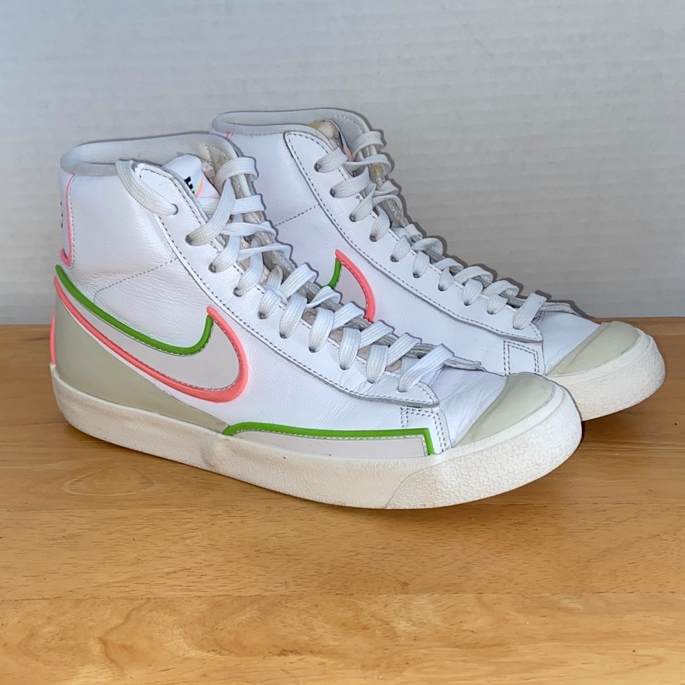 Nike Women's White Sneakers with Pink and Green Accents watermelon size 8